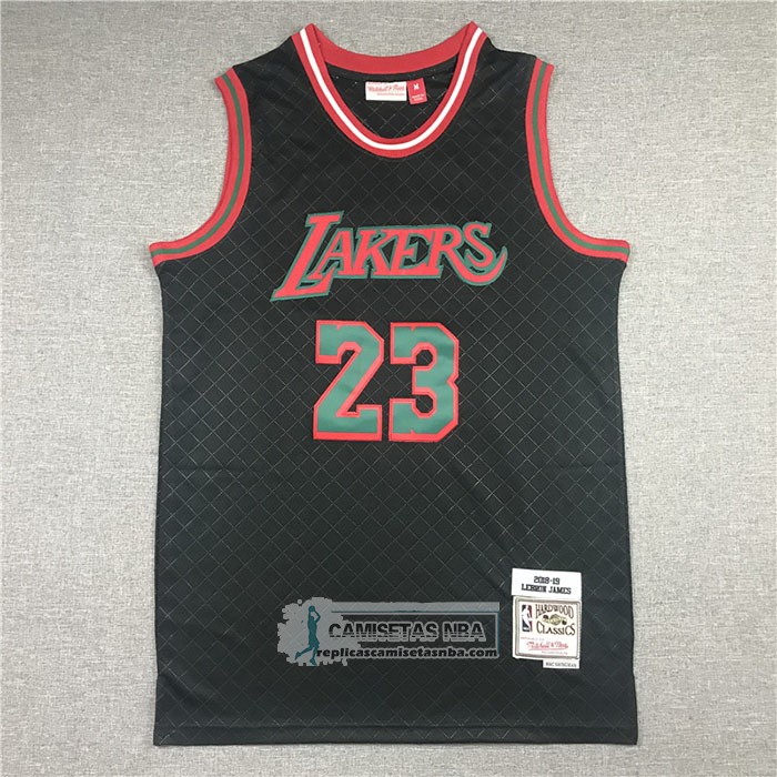 Camiseta Los Angeles Lakers Lebron James NO 23 Mitchell & Ness 2018-19 Negro